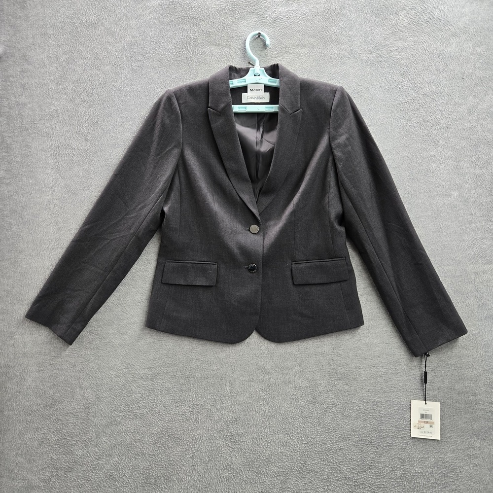 Calvin Klein Women Blazer 12P Gray Business Classic 2 Button Long Sleeve NWT